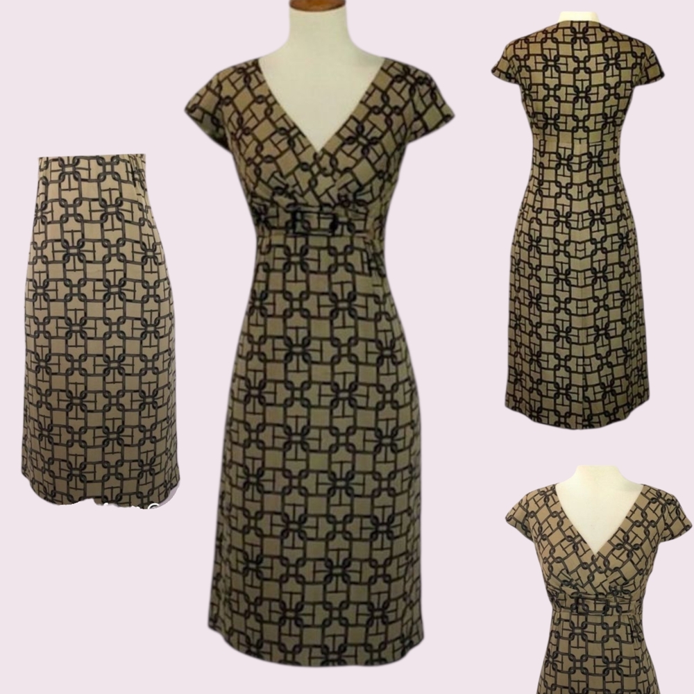 Tahari Black and Gold Geometric Dress, Size 6